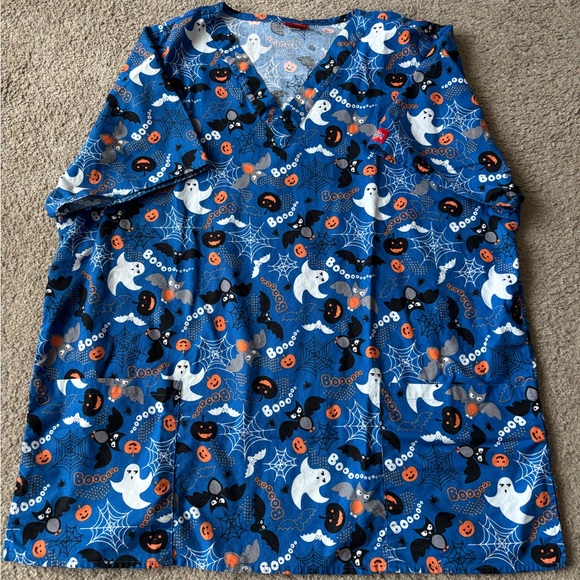 Dickies Blue Halloween Print Scrub Top - Picture 1 of 2